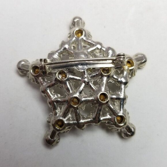 Vintage Five Pointed Star Brooch Silver Tone Rhinestone Cluster Lapel Pin Estate - Picture 3 of 6